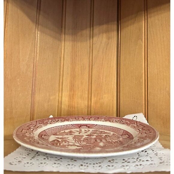 Antique Clarice Cliff Semi China Red Willow Pink White Transferware Lunch Plate - Picture 2 of 4